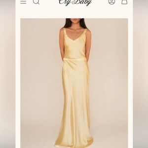 Satin V-Neck Maxi Dress in Pale Yellow